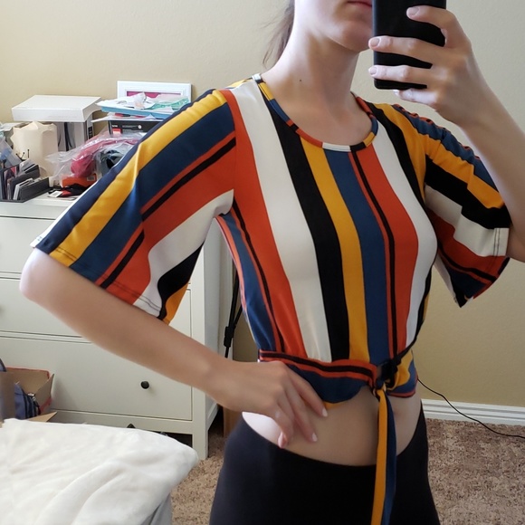 Caution To The Wind Tops - Caution to the Wind Striped Crop Top